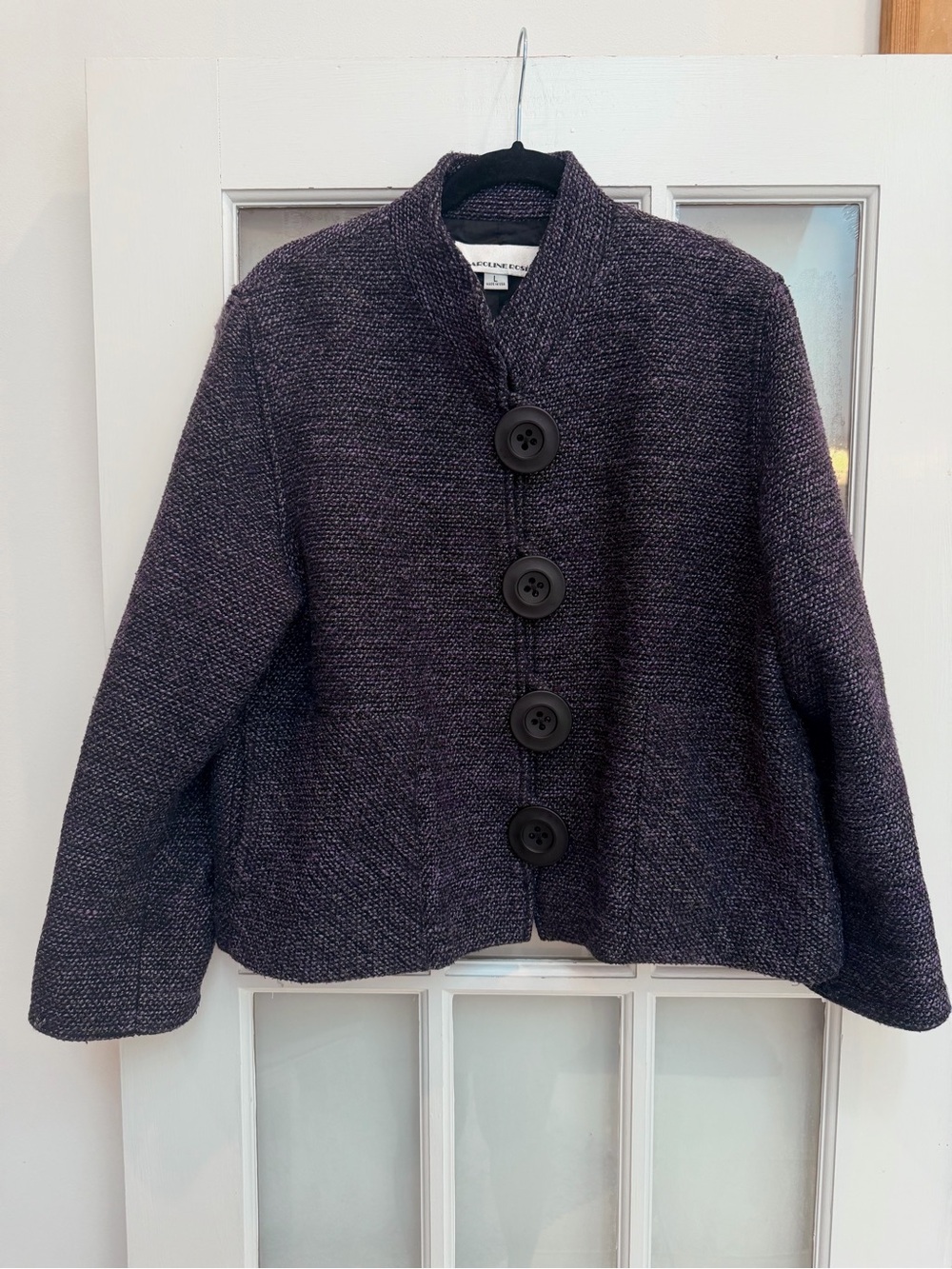 Vintage Caroline Rose Y2K Purple Tweed Textured Chic Retro Jacket Blazer Size L